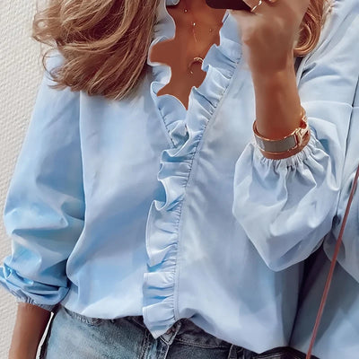 Sanne - Geruffelde V-halsbluse
