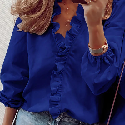 Sanne - Geruffelde V-halsbluse