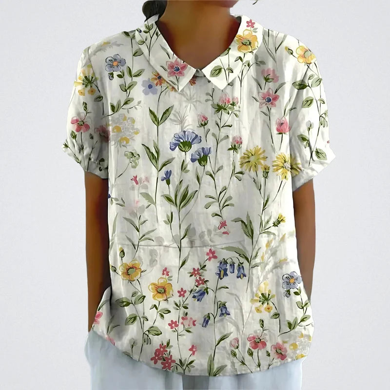 Lina | Blomstret linbluse