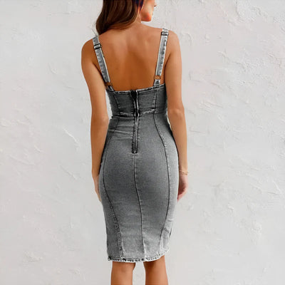 Denim Jurk Met U-neck
