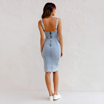 Denim Jurk Met U-neck